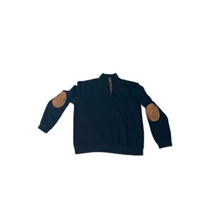 Navy Quarter‑Button Sweater with Elbow Patches – Classic Pullover